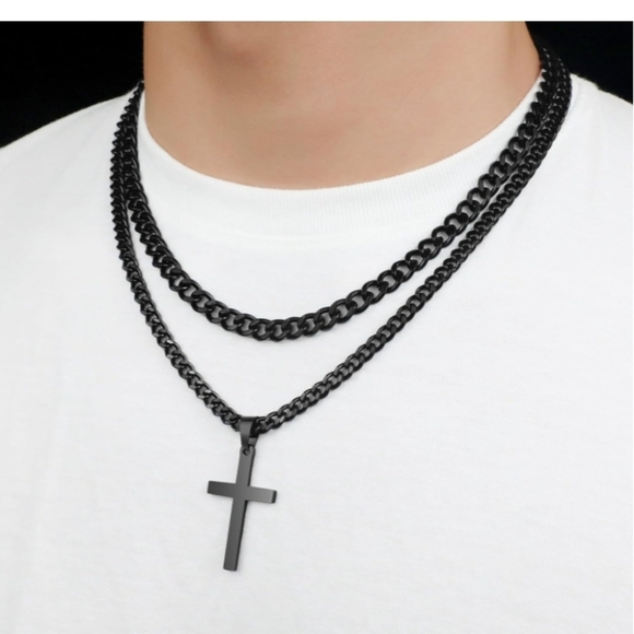 Black Cross Pendant Necklace - Picture 4 of 6